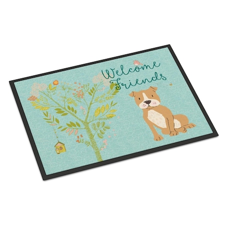 Carolines Treasures Welcome Friends Brown Staffie Indoor or Outdoor Mat, 18 x 27 in. BB7624MAT